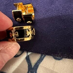 Tory Burch Kira enamel earrings and ring.